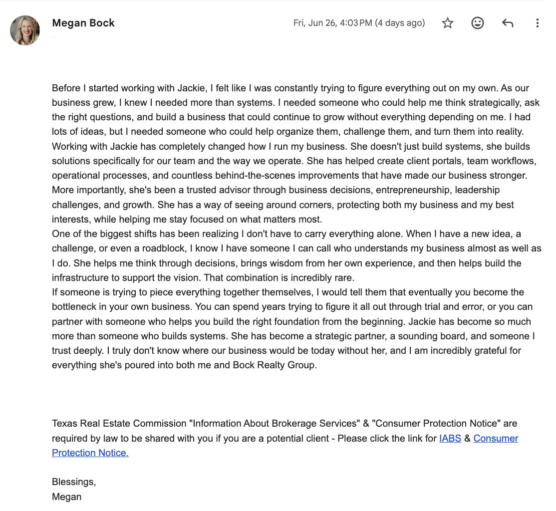 Client review (identity protected for privacy)