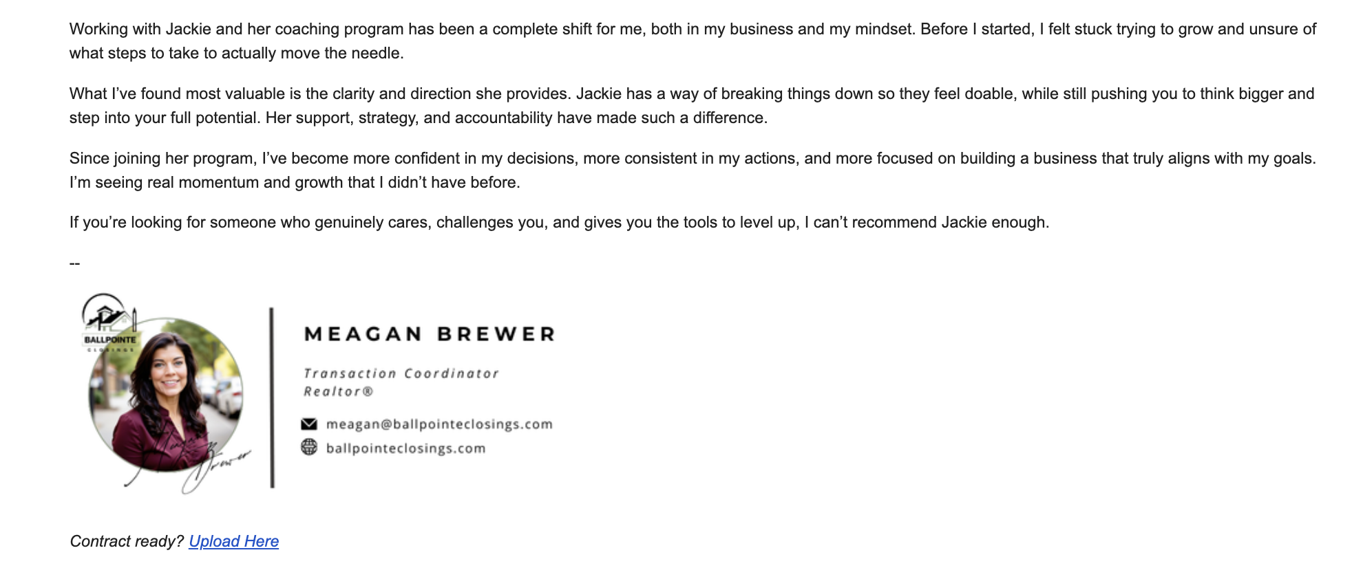 Client review (identity protected for privacy)